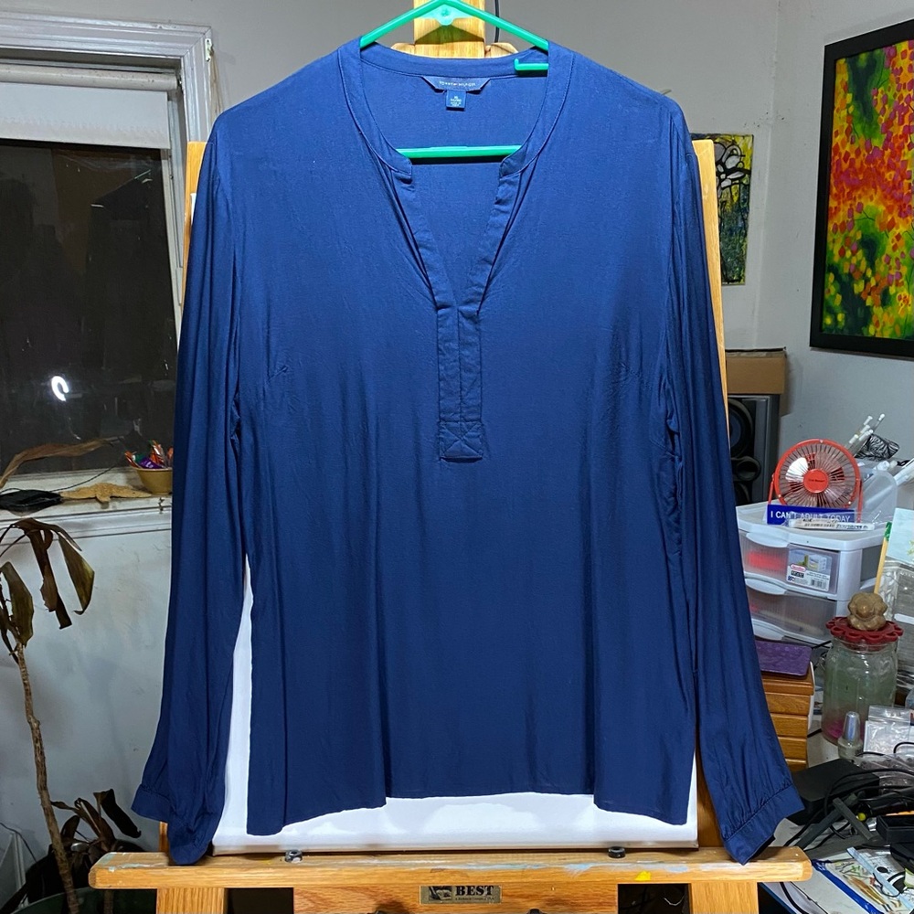 Elegant Blue Long Sleeve Blouse